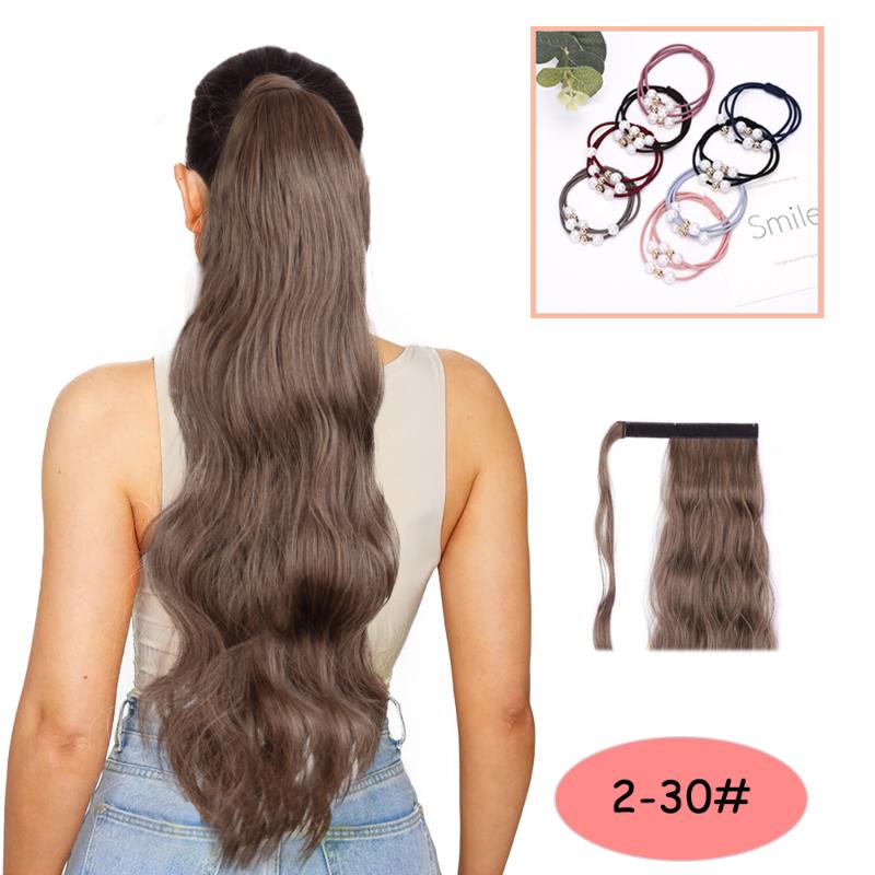 Synthetic Wigs women Golden Hollywood Wavy Wrap Ponytails Clip-in Around Long Ponytail Suitable For White And Black Ladies