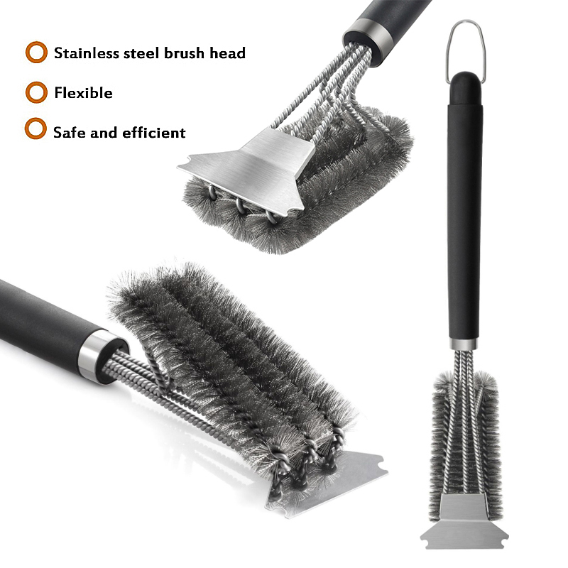 1PC Grill Cleaning Brush BBQ Tool Grill Brush 3 Stainless Steel Brushes In 1 Cleanin BBQ Accessories Best Cleaner Barbecue
