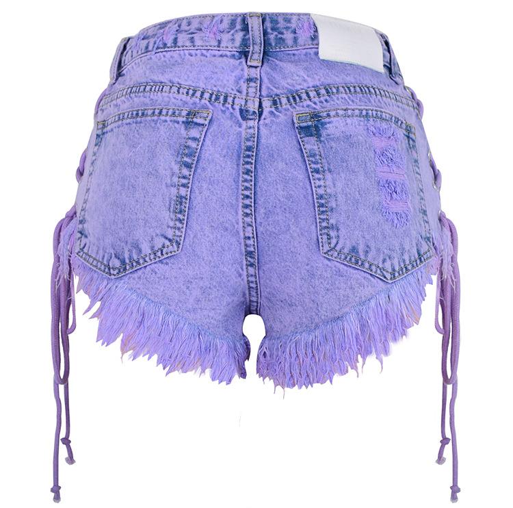 Summer Macaron Purple Women Denim Shorts With High Waist Torn Fashion Sexy Holes Plus Size XXL SURETIMES Women's