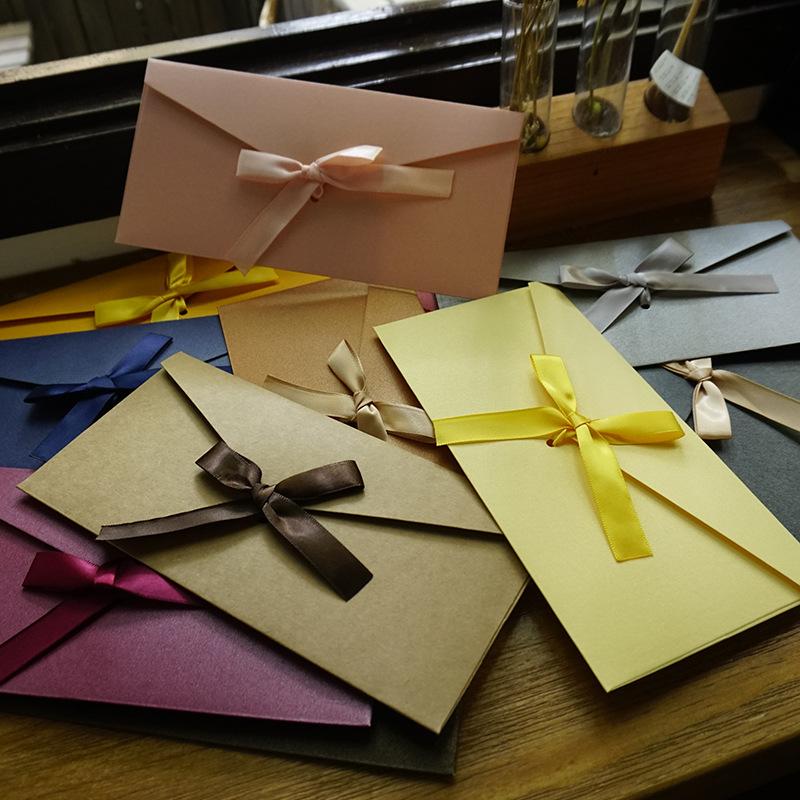 Gift Wrap 50pcs/set Vintage Ribbon Kraft Blank Paper Envelopes Wedding Invitation Envelope /Gift Envelope/12 Colors Drop