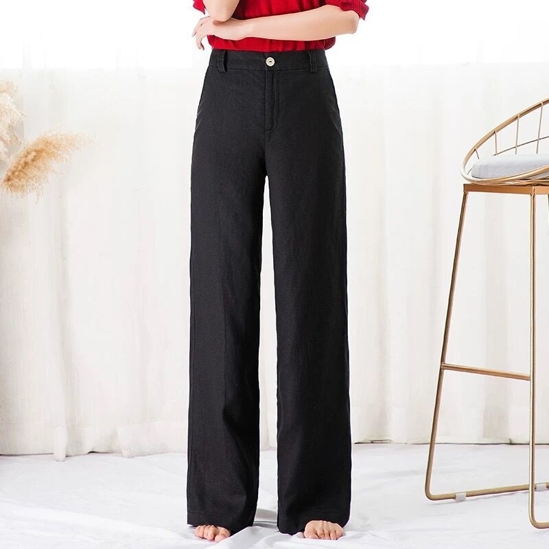Summer Korea Fashion Women Pants Plus Size High Waist thin cotton linen Wide Leg all-matched Casual Straight Trousers D162 210512