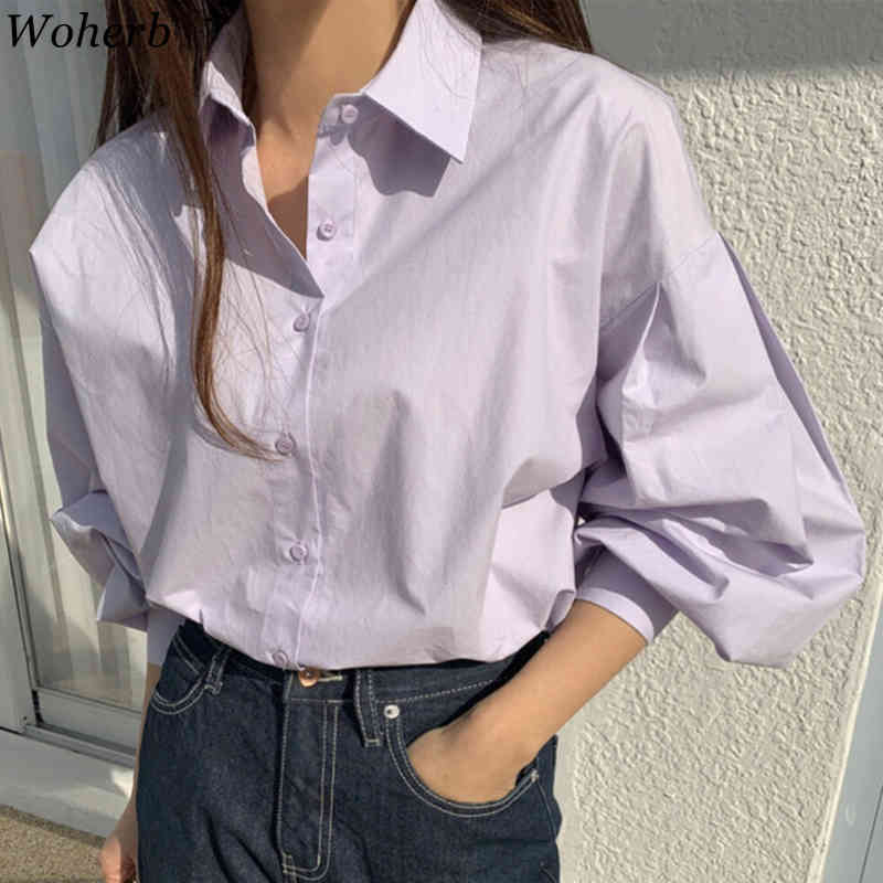 Woman Blouse Korean Spring Mint Green Single-breasted Tops Women Clothing Loose Lantern Sleeve Shirt Blouses Blusas Mujer 210519