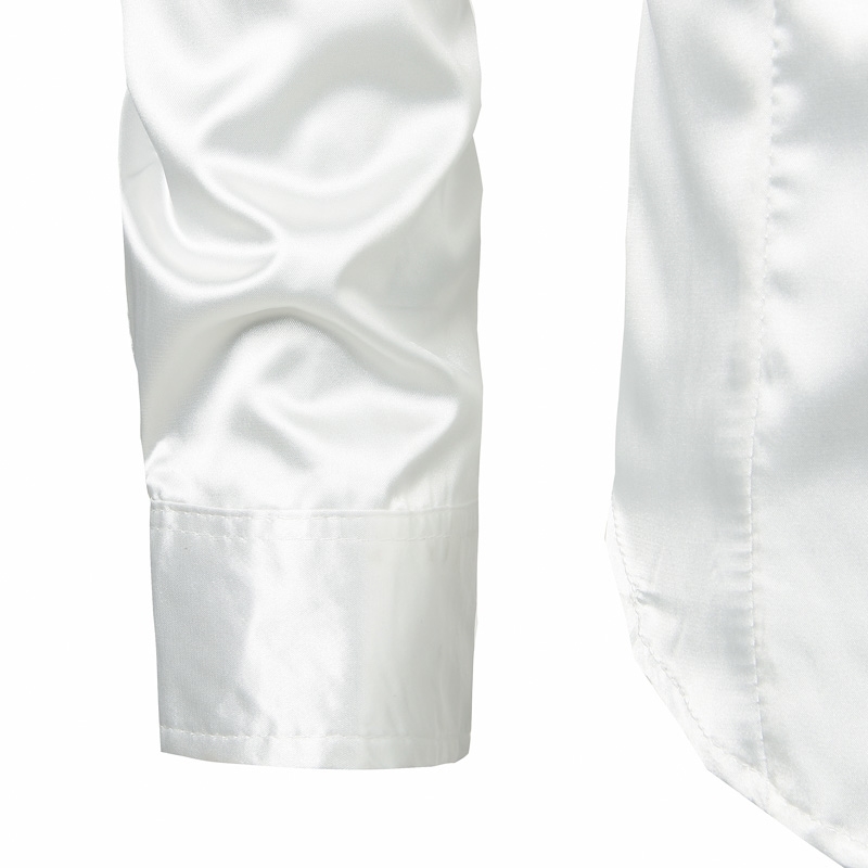 Stylish White Silk Satin Shirt Men Chemise Homme Casual Long Sleeve Slim Fit Mens Dress s Business Wedding Male 210721