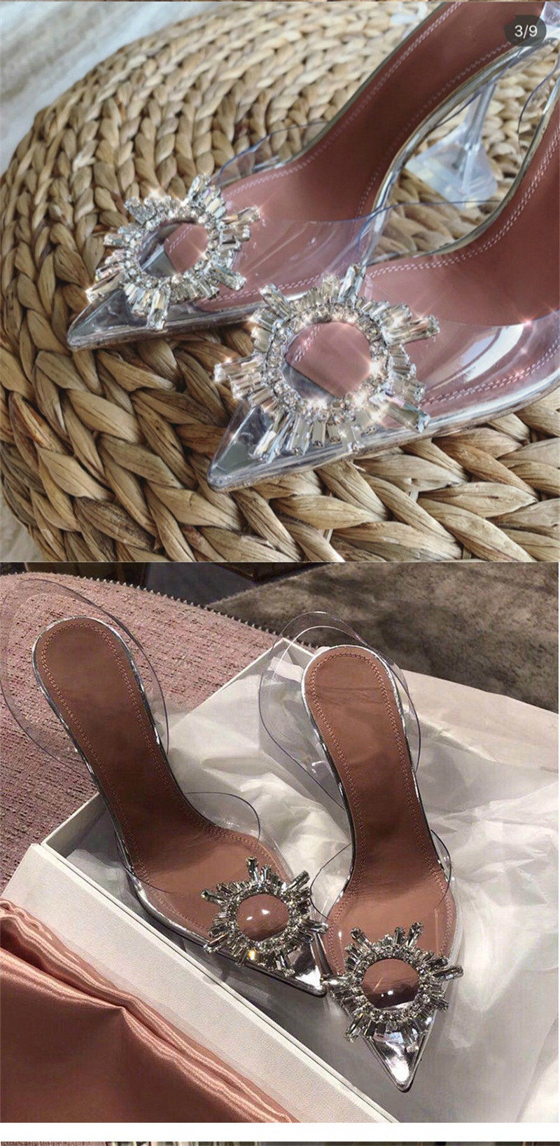 7-9CM Rhinestones Women Bridal Shoe Pointed Transparent Sandals Summer Luxury Designer Wedding Shoes High Heels With Stiletto In Stock