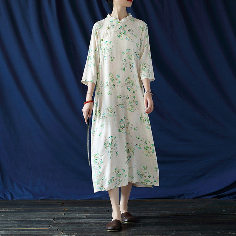 Johnature Women Chinese Style Dresses Stand Seven Sleeve Print Floral Cotton Linen Cheongsam Spring Female A-Line Dress 210521, Multi
Johnature Women Chinese Style Dresses Stand Seven Sleeve Print Floral Cotton Linen Cheongsam Spring Female A-Line Dress 210521, Multi