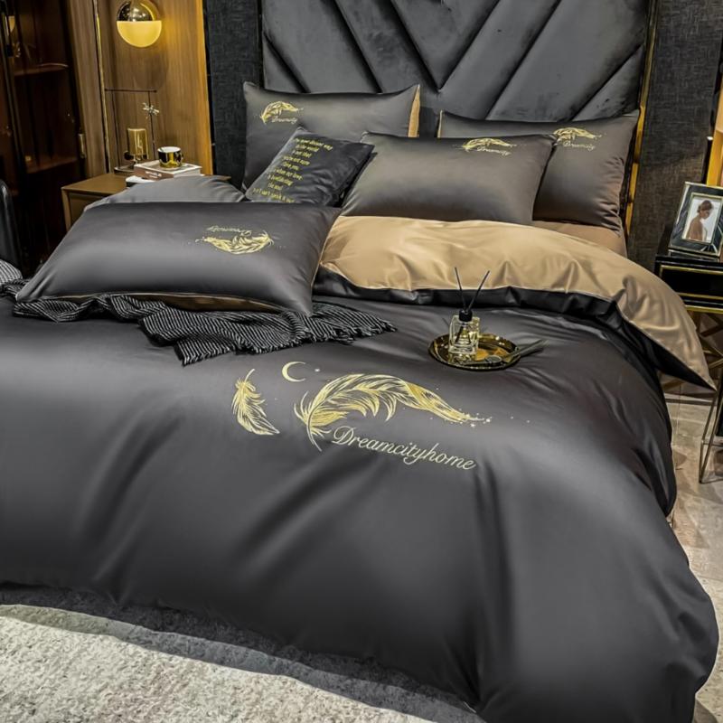 4pcs Solid Color Bedding Set Cotton Sheets For Bed Linen Embroidery Duvet Cover Quality And Pillowcases Sets