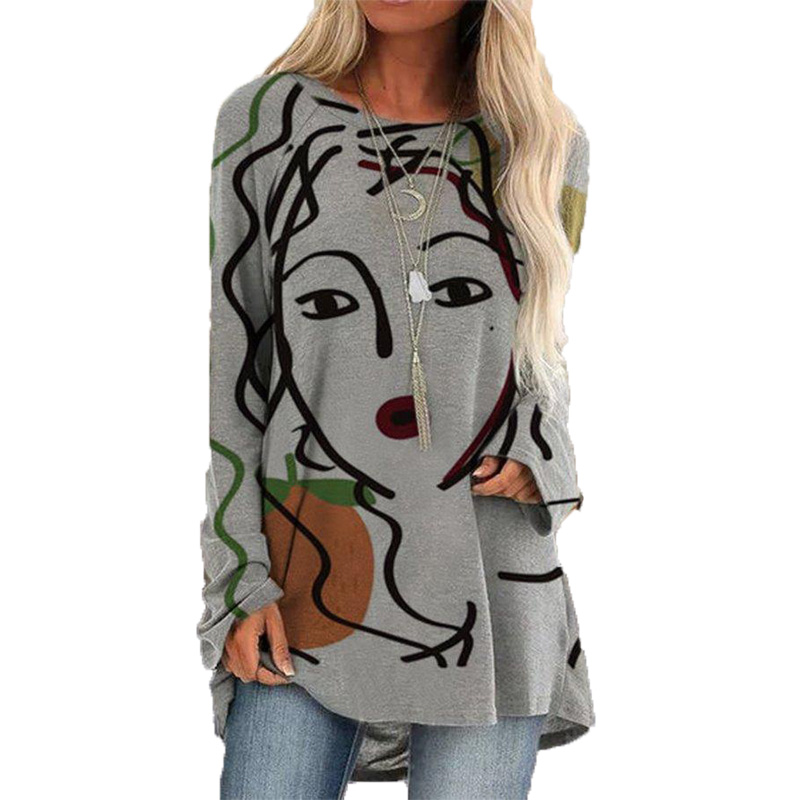 Fashion Graffiti Women Face Print T-shirt Vintage O-neck Shift Female Casual Cotton Loose Long Sleeve Tops Plus Size, Gray
Fashion Graffiti Women Face Print T-shirt Vintage O-neck Shift Female Casual Cotton Loose Long Sleeve Tops Plus Size, Gray