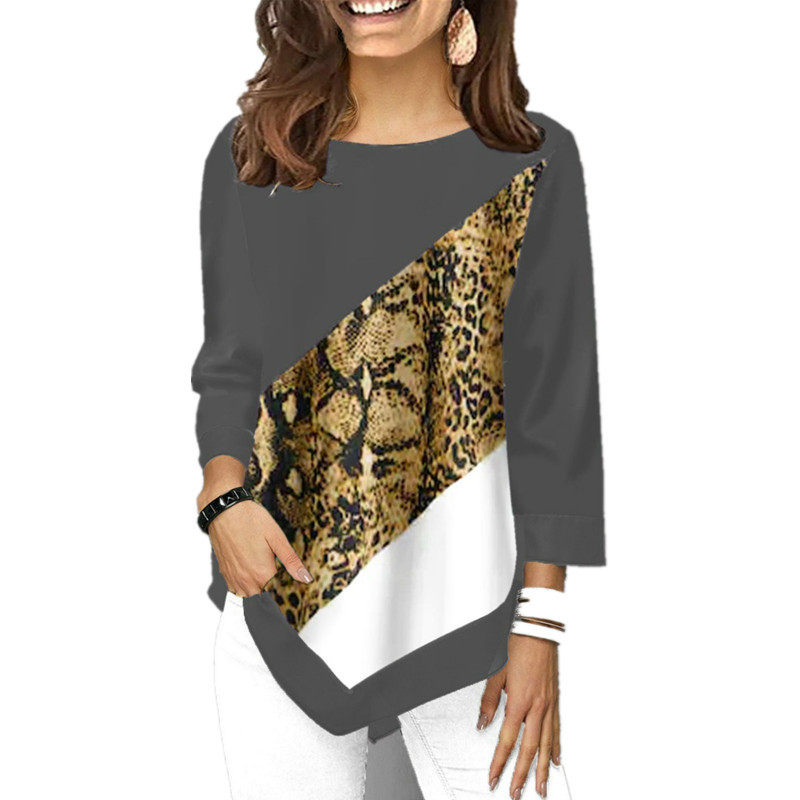Women's T Shirt Spring Autumn Printed Stitching Long Sleeve T Shirt Ladies Casual Round Neck Plus Size Tops XS-5XL 210406