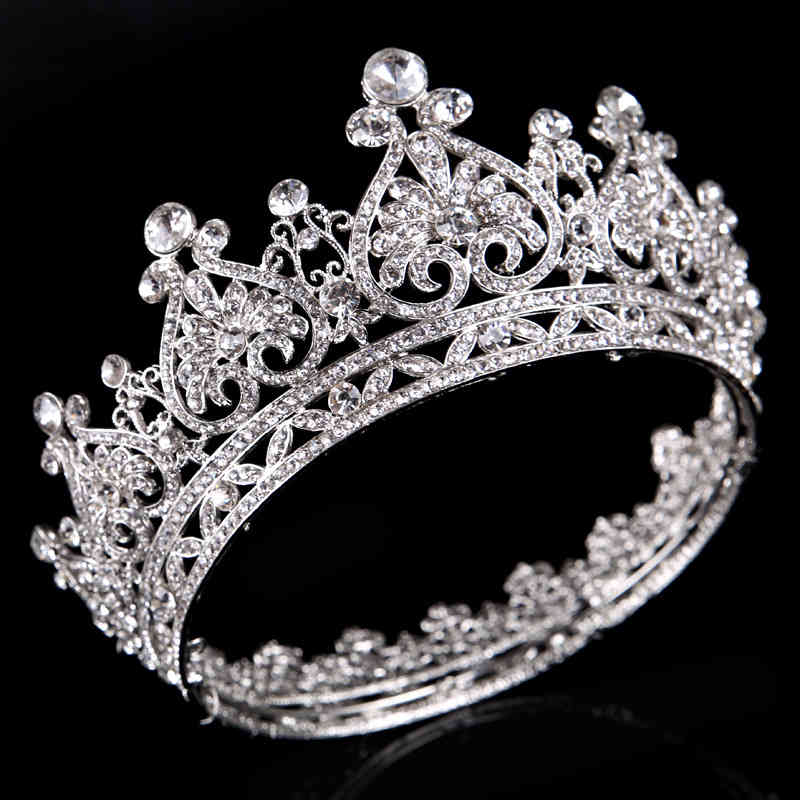 Wedding Hair Jewelry Accessories Bridal Silver Full Circle Rhinestone Crown Princess Dress European