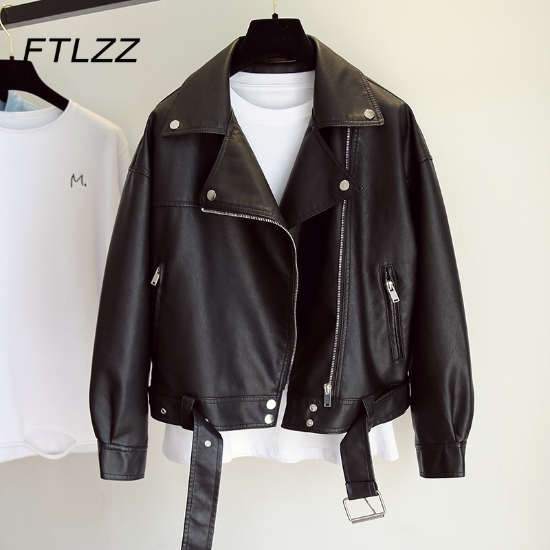 Woman Streetwear Leather Jacket Spring Autumn Long Sleeve Loose Korean Faux Coats Ladies PU with Belt Fall Outwear 210602, Black
Woman Streetwear Leather Jacket Spring Autumn Long Sleeve Loose Korean Faux Coats Ladies PU with Belt Fall Outwear 210602, Black