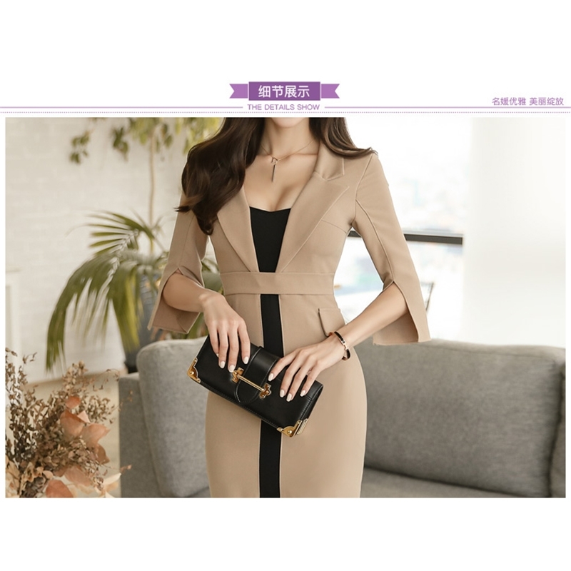 Autumn Women Work Office OL Pencil Dress Bodycon Black Patchwork half Sleeve Fashion party 210519