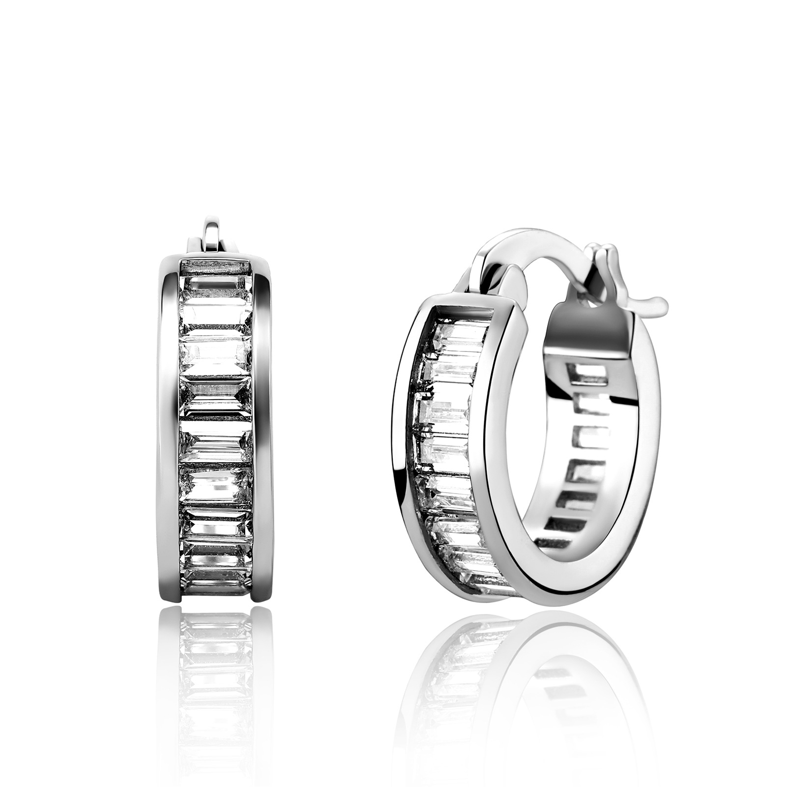 Hip Hop Jewelry Iced Out Ladder Square Row Zircon Hoop Earrings Bling Men Women Diamond Stud Gold Silver Earring