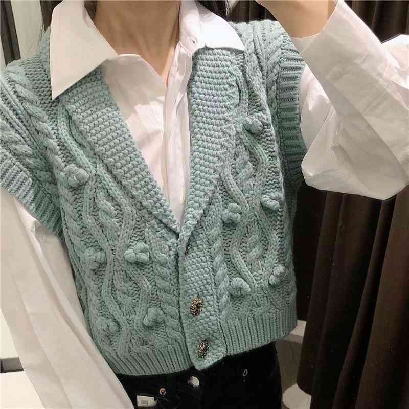 Vintage Women V-Neck Sweaters Fashion Ladies Twist Knitted Coats Elegant Female Chic Diamond Button Cardigan 210430