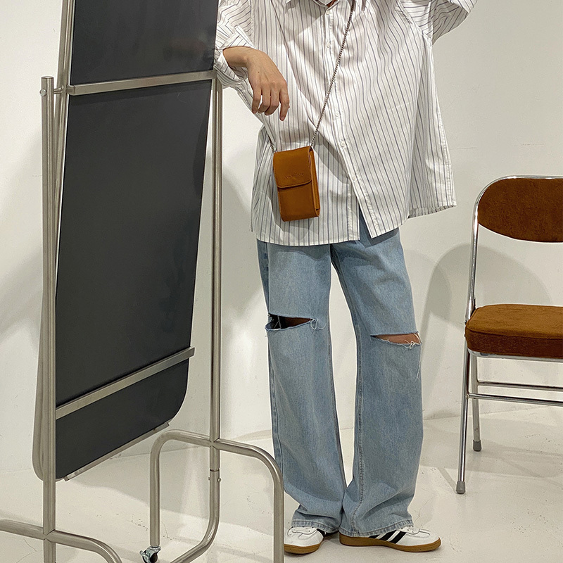 IEFB Men's Denim Trousers Korean Spring Summer Light Blue Jeans With Holes For Male Straight Denim Pants Vintage 9Y6223 210524