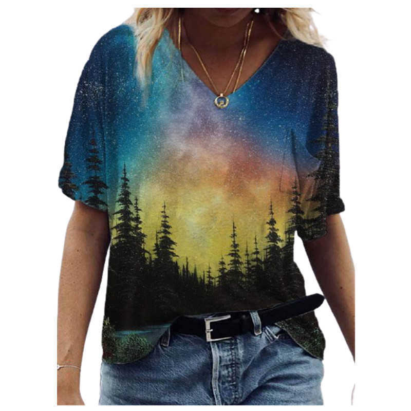 3D Landscape Printing Women T Shirts Short Sleeve Loose Casual ops Oversized Ladies ee Plus Size 3XL Summer Shirt 210526