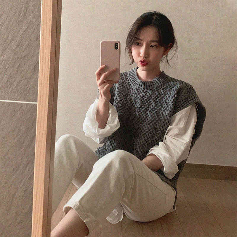 IEFB Summer Crew Neck Short Waistcoat Loose Casual Off Shoulder Sleeveless Kintted Vest Men's And Women's Sweater Vest 9Y7102 210524