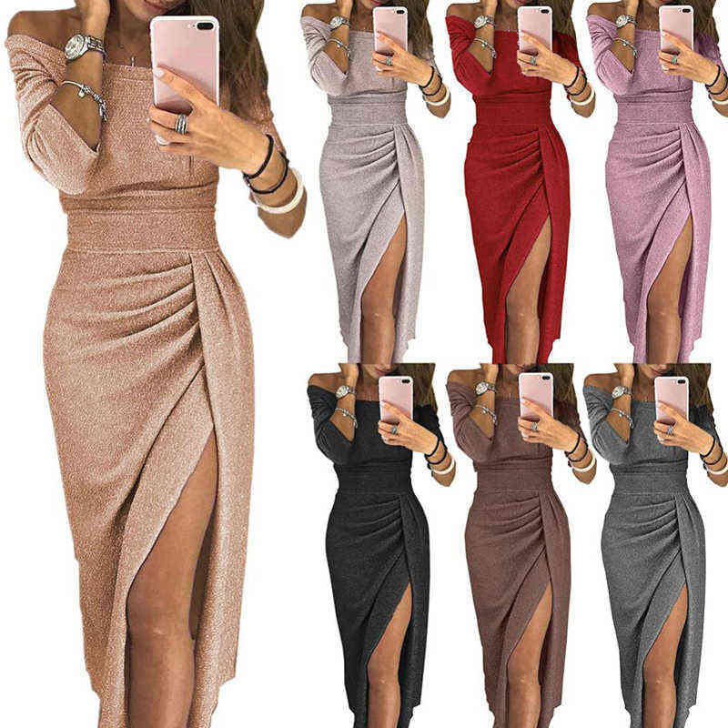 2021 Lady Evening Party Dresses Off Shoulder High Waist Long Dress Elegant Sexy Club Vestidos Spring Summer Solid Women's Tunic G1223, Black
2021 Lady Evening Party Dresses Off Shoulder High Waist Long Dress Elegant Sexy Club Vestidos Spring Summer Solid Women's Tunic G1223, Black