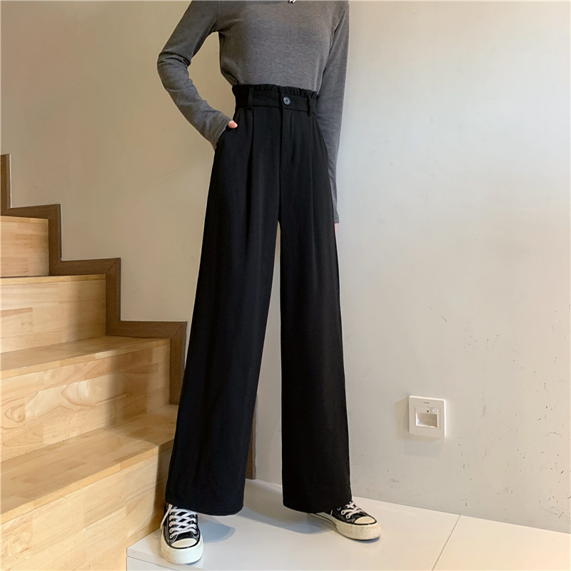 Nomikuma Autumn New Korean Suit Pants Belt High Waist Long Women Trousers Causal Solid Wide Leg Pants Feminimos 6C113 210427
