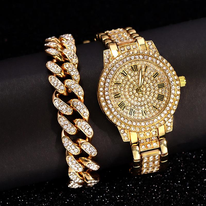 Wristwatches Bling Women Watch With Bracelet Iced Out Hip Hop Golded Ladies Quartzo Wrist Watches Relogio Feminino, Gold bracelet
Wristwatches Bling Women Watch With Bracelet Iced Out Hip Hop Golded Ladies Quartzo Wrist Watches Relogio Feminino, Gold bracelet