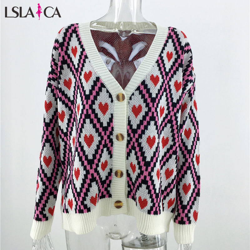 Love pattern knit cardigan temperament commuting threshold four buttons decorative women's sweater bottoming shirt Vestidos 210515