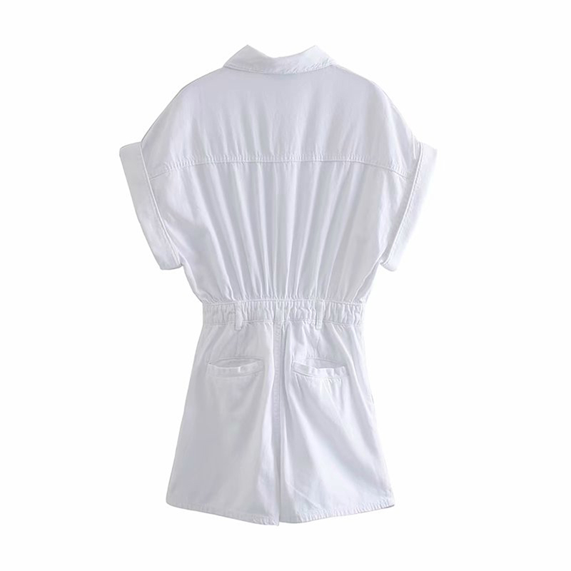 Women Fashion Pocket Button Decoration Handsome Denim Jumpsuit Elastic Waist Summer Shorts With Pockets 210521