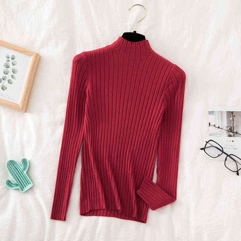 Croysier Pullover Sweater Knitted Women Winter High Neck Basic Slim Casual Ribbed Knit Top Autumn Clothes Woman Sweaters 211109