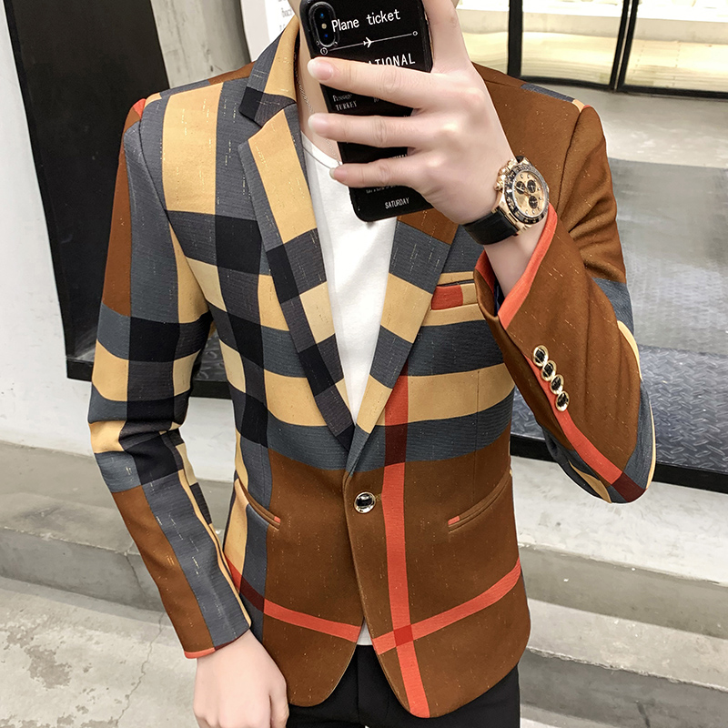 Luxury Mens casual blazers jacket spring and autumn trend British single western hair stylist handsome slim suit at night