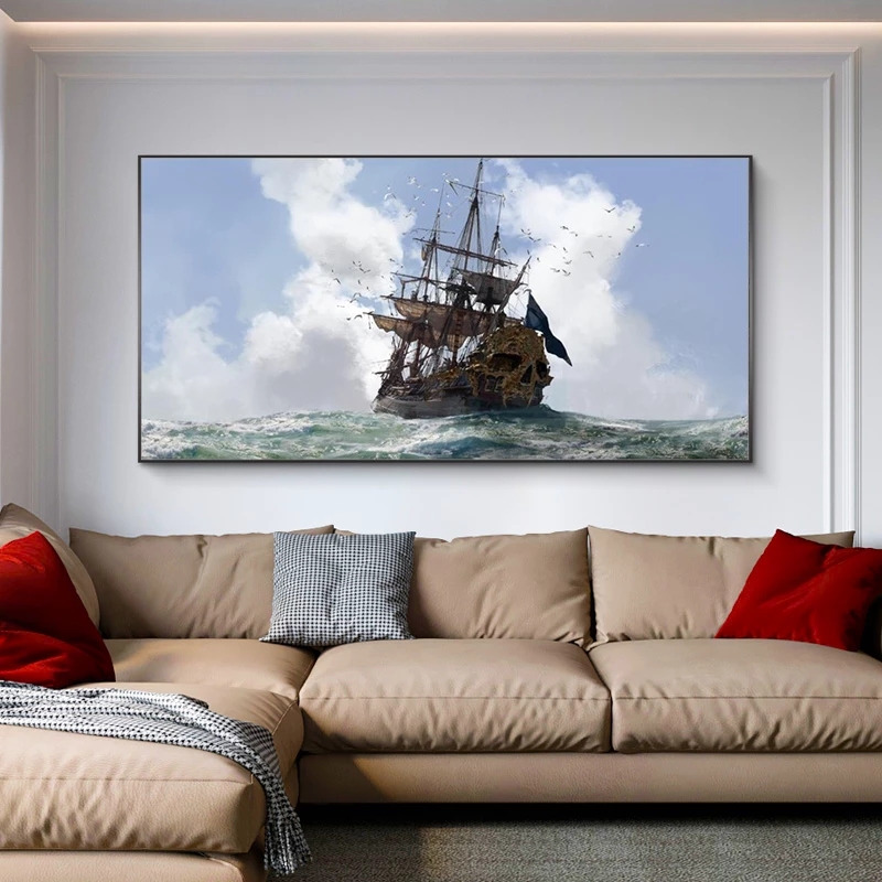 Skull and Bones Ship Decorative Canvas Art Prints Modern Seascpae Wall Posters And Prints Navigation Wall Pictures For Bed Room
