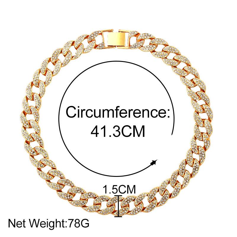 Fashion 15mm Cuban Link Chains Necklace For Women Men Hip Hop Jewelry Bling Iced Out Full Rhinestone Rapper Choker Necklaces