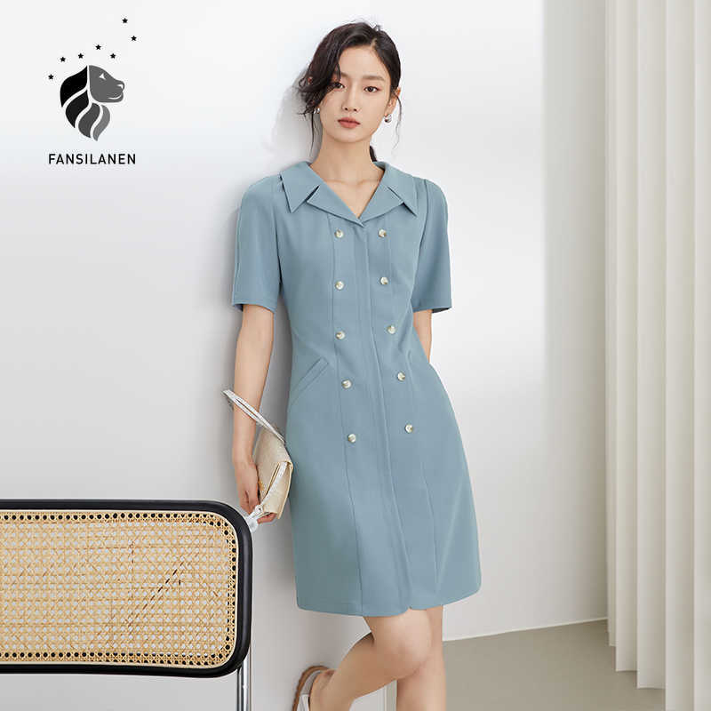 FANSILANEN Office Ladies Blue Short Sleeved Suit Dress Women Summer A-Line Skirt High Waist Sexy Mini 210607, Sky blue
FANSILANEN Office Ladies Blue Short Sleeved Suit Dress Women Summer A-Line Skirt High Waist Sexy Mini 210607, Sky blue