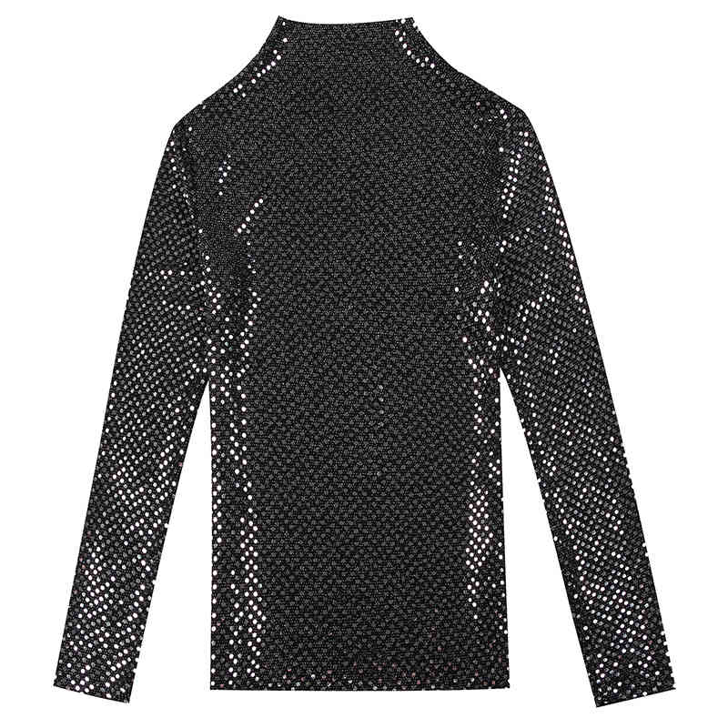 Fashion Winter Women Turtleneck Pullovers Bottoming Black Tops Solid Sequin Long Sleeve Clothing Chemisier Femme 6913 50 210508