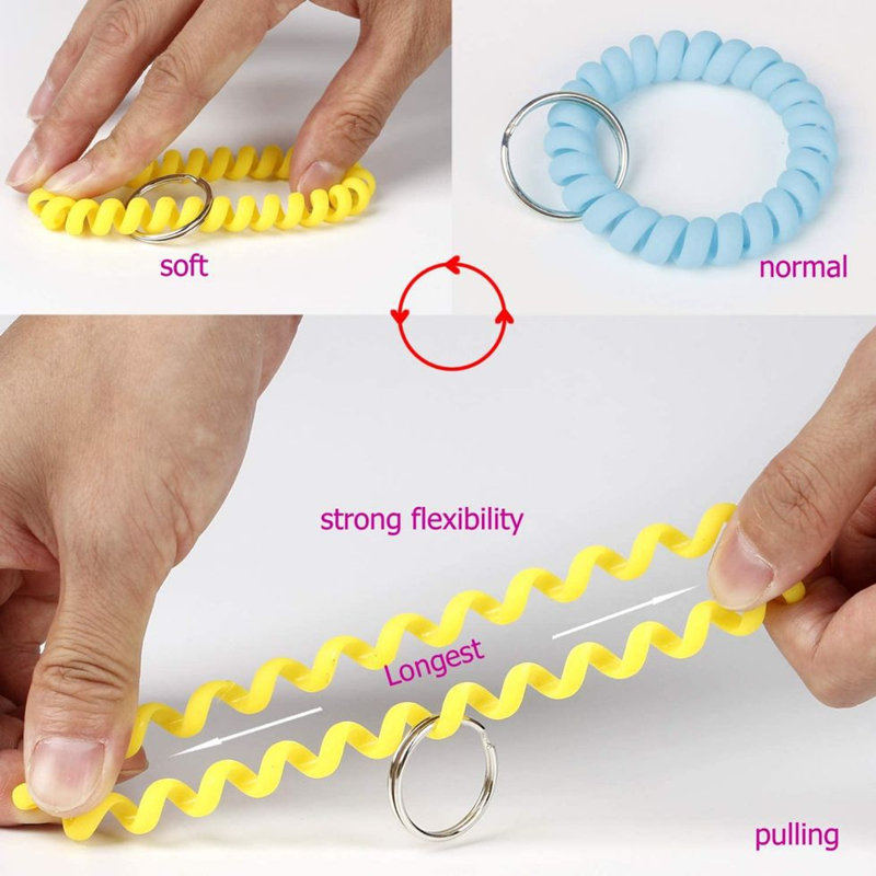 Wrist Coil Keychains Wristband Spring Spiral Stretchy Key Rings Holder Elastic Fashion Hairband Plastic Phone Rope Cord Wire Keyrings Chains for Gym P