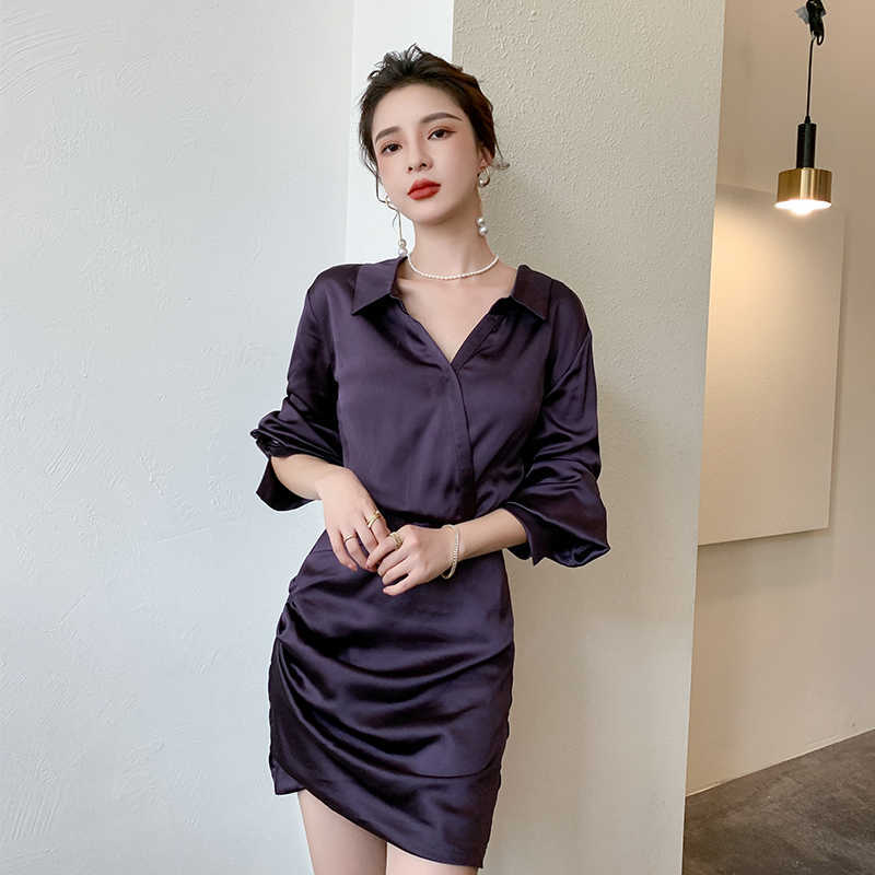 chic Women's dresses elegant purple slim waist dress Spring summer french romantic sexy mini dress 210702