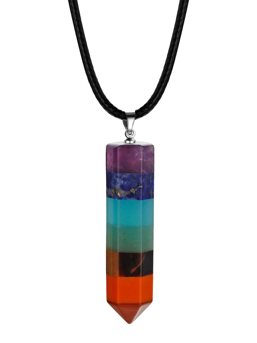 7 Chakra Stone Yoga Necklace Raw Quartz Natural Stones Dowsing Pendulum Necklaces Reiki Rainbow Jewelry Woman's Gift