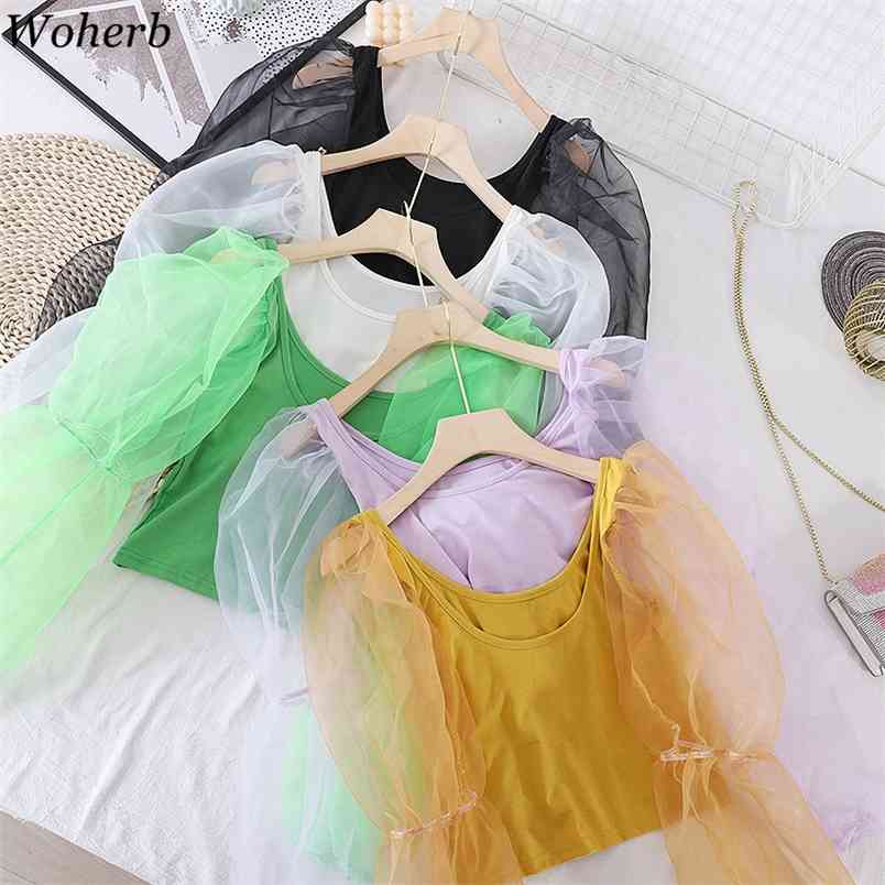 White Summer Women T Shirts See Through Gauze Patchwork Puff Long Sleeve Tees Sexy Ladies Korean Sweet Crop Tops 4i966 210519
White Summer Women T Shirts See Through Gauze Patchwork Puff Long Sleeve Tees Sexy Ladies Korean Sweet Crop Tops 4i966 210519