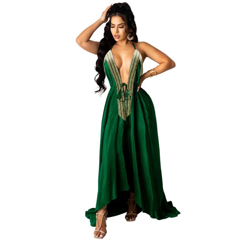 Women's Swimwear 2021 Deep V Neck Satin Bikini Cover-ups Sexy Backless Summer Beach Dress Women Wear Swim Suit Cover Up