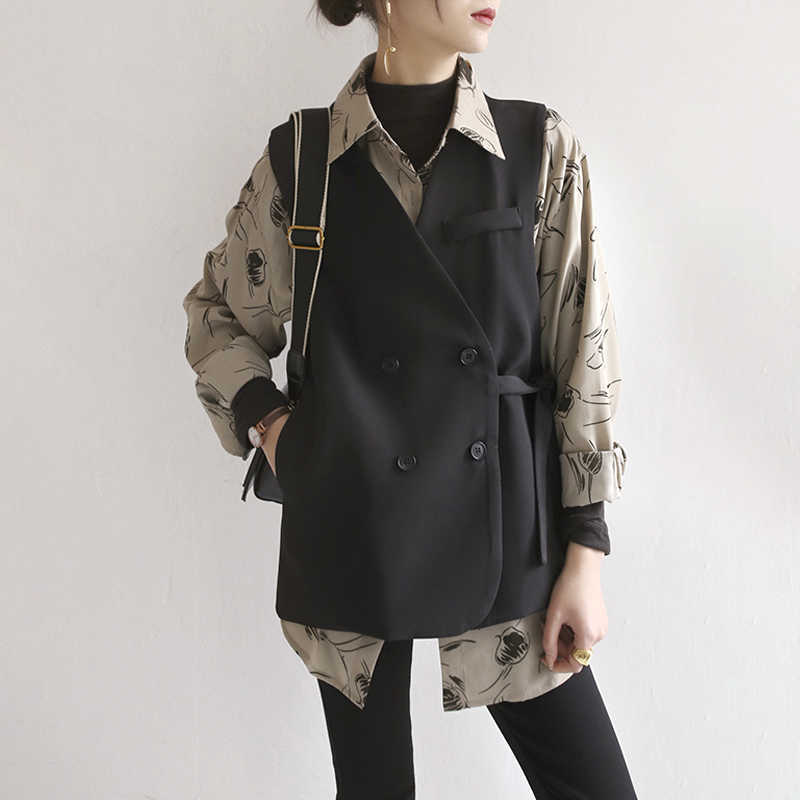 GOPLUS Autumn Vest Women Vintage V-neck Double Breasted Short Loose Vests Womens Chalecos Para Mujer Kamizelka Damska C8261 210819