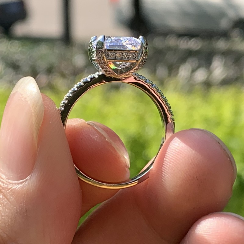 Size 5-10 Wedding Rings Luxury Jewelry Real 925 Sterling Silver Emerlad Cut White Topaz CZ Diamond Gemstones Eternity Women Engagement Couple Bridal R