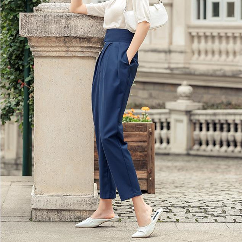 Work Wear Formal High-waist Pleated Carrot Pants Women Autumn OL Harem Fashion Casual Suit Trousers Female 210421