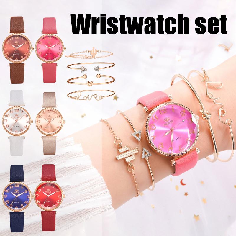 Ladies Watch European And American Fashion Alloy PU Strap Quartz Round Bracelet Set 6* Wristwatches, Slivery;brown
Ladies Watch European And American Fashion Alloy PU Strap Quartz Round Bracelet Set 6* Wristwatches, Slivery;brown