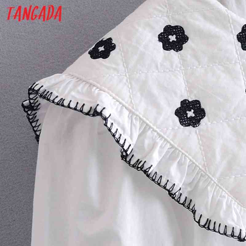 Women Retro Flowers Embroidery Oversize Collar Long Sleeve Chic Female Blouse Shirt Tops 3H51 210416
