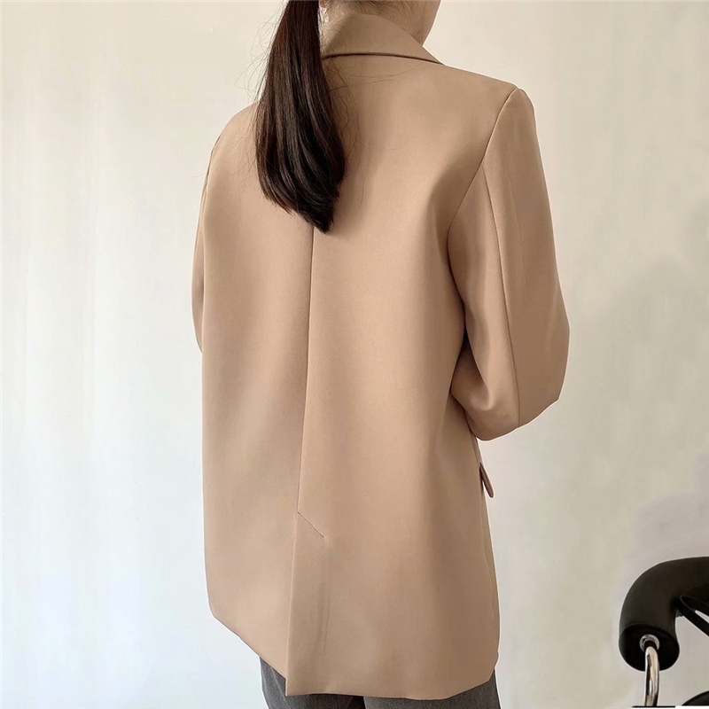 Streetwear Women Solid Khak Blazers Fashion Ladies Slim Long Coats Elegant Female Chic Notched Collar Pocket Jacket 210430