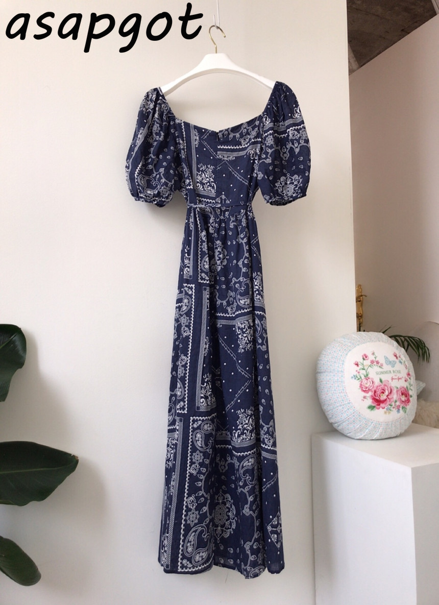 Dresses Vintage Indie Folk Summer Square Neck Lantern Sleeve Dress Women Embroidery Jacquard Short Maxi Casual 210429