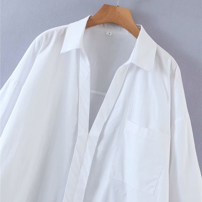 Elegant Women Solid White Shirts Fashion Ladies Turn Down Collar Tops Streetwear Female Chic Cotton Loose Blouses 210430