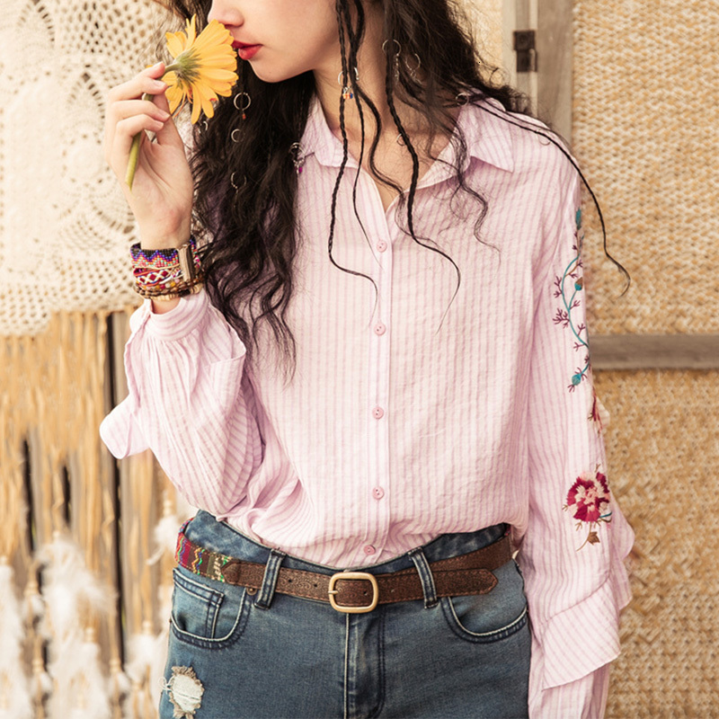 Women's T-Shirt MosiMolly Embroidery Flower Blouses Shirt Women Ruffle Button Down Striped Female Blusas COW4, Pink
Women's T-Shirt MosiMolly Embroidery Flower Blouses Shirt Women Ruffle Button Down Striped Female Blusas COW4, Pink