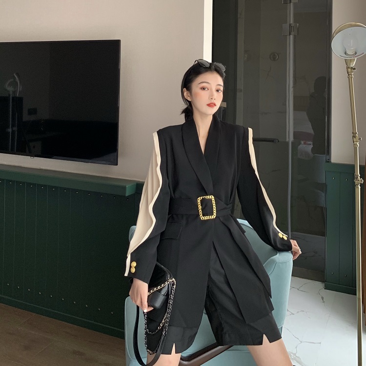 High Quality Spring Autumn Fashion Blazer Jacket Women Patchwork Belted Style Runway Blazers Coat Ladies Outwear 210506