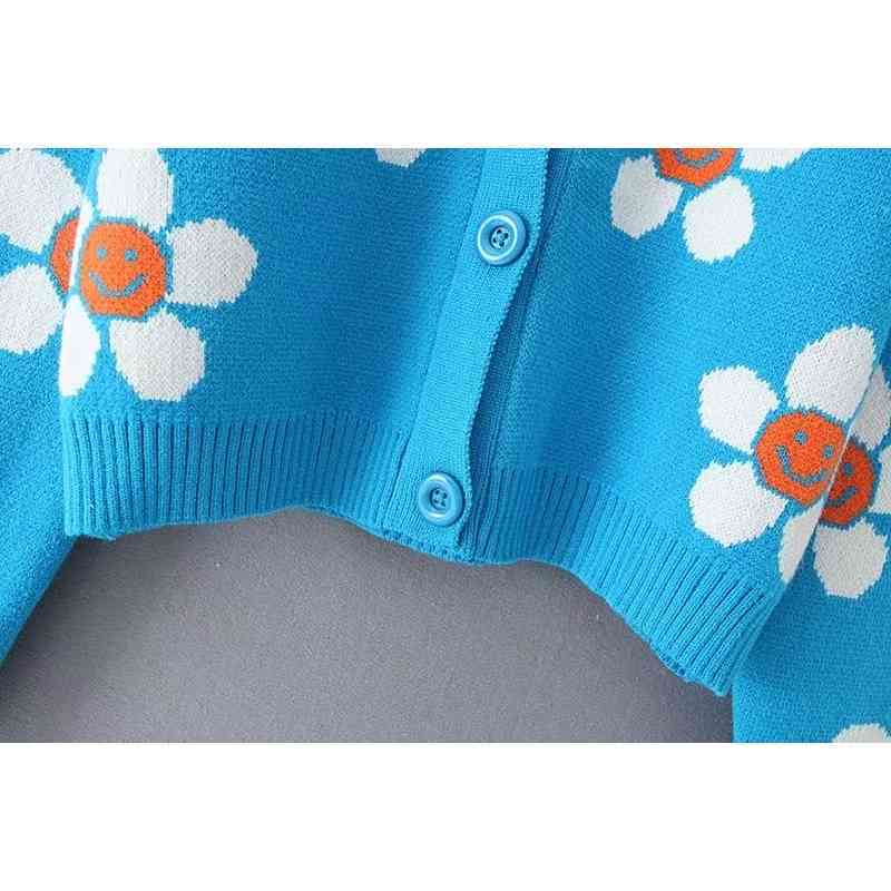 Autumn sunflower women cardigan casual pull femme long sleeve knitted sweater korean winter clothes lady jumper coat 210521