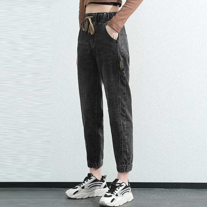 Elastic Waist Harem Jeans Pants Women Large Size Spring Autumn Denim Casual Stretch Vintage AnkleLength 3XL 210922