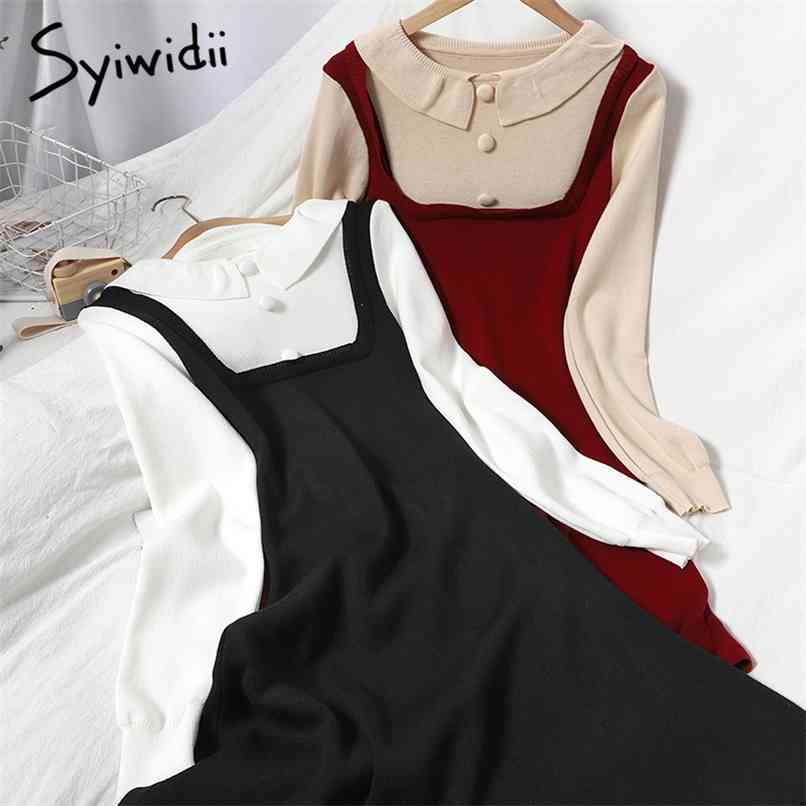 Fake 2 Piece Knitted Dresses Women Breasted Contrase Color Spliced Peter Pan Collar Long Sleeve A-Line Winter 210607, White
Fake 2 Piece Knitted Dresses Women Breasted Contrase Color Spliced Peter Pan Collar Long Sleeve A-Line Winter 210607, White