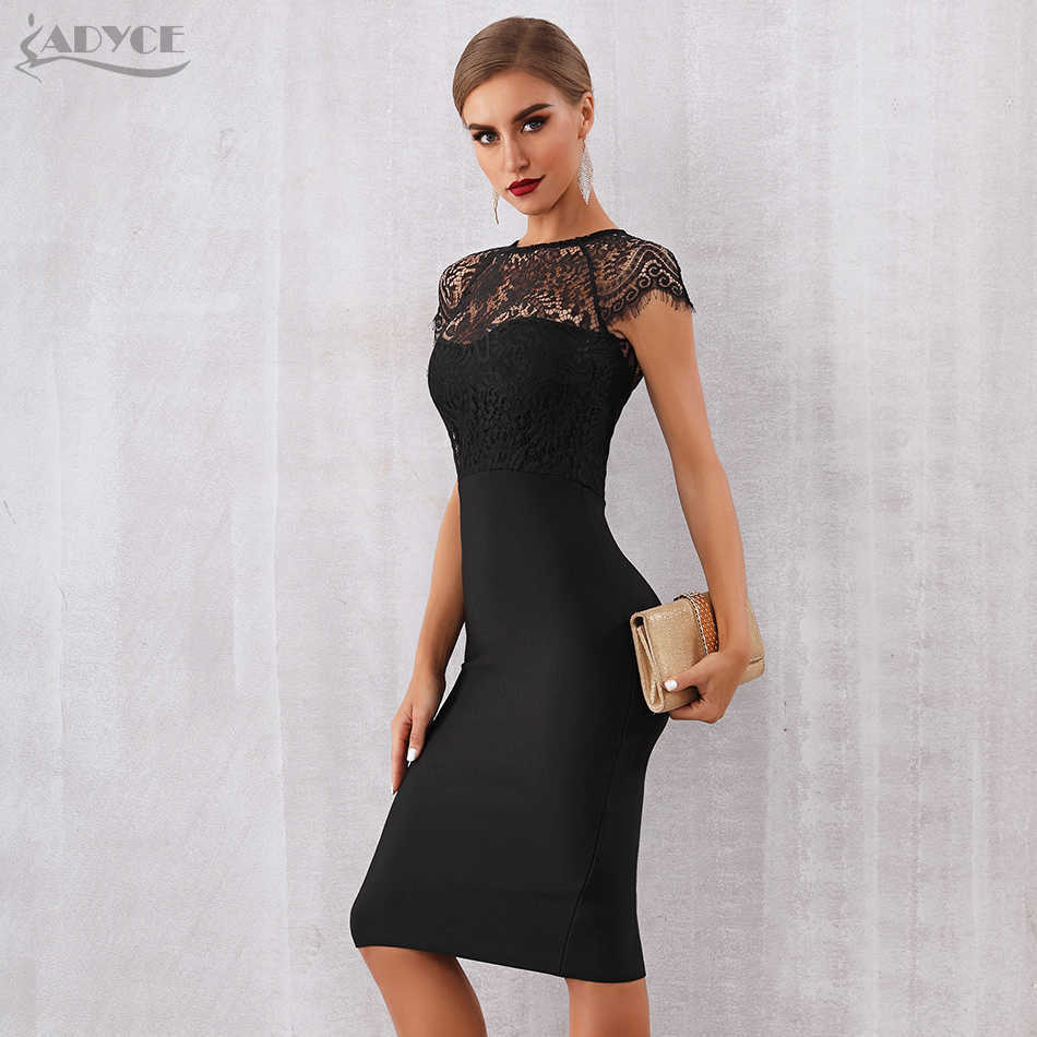 Adyce Summer Women White Lace Bandage Dress Sexy Black Short Sleeve Midi Hollow Out Club Celebrity Evening Party Dress 210630